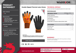 Data sheet for thermal latex gloves